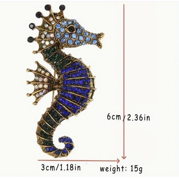 Blue Seahorse Crystal Rhinestone Brooch Pin STUNNING! - Picture 2 of 5